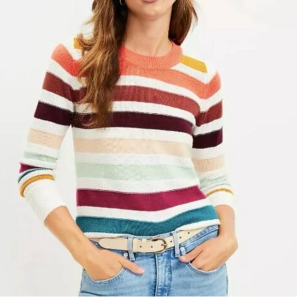LOFT Colorful Striped Crew Neck Sweater